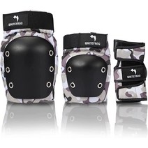 WhiteFang 성인 청소년용 무릎 패드 및 팔꿈치 손목 가드 포함 보호 장비 세트 스케이트보드 롤러블레이드 자전거 스케이트 스키 스쿠터용(그레이 S)