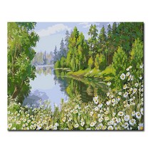 DIY캔버스페인팅 명화그리기 액자 그림 세트 유화 - 풍경 40x50, L119_숲속의 호수