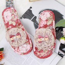꽃분이네 코사지 발편한 두꺼운 쿠션 거실화 학원 유치원 슬리퍼 거실 층간소음방지 세탁가능 단체기관 유치원 어린이집 사무실 식당 거실화 가볍고 편한신발, 레드