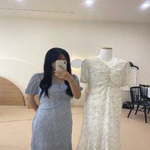 동대문 사입 제품 보세 브이넥 퍼프 벌룬 플라워 프릴 쉬폰원피스 (5996934)