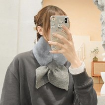 에코 밍크 리본 퍼 숏 목도리 쁘티 머플러 겨울 여자 스카프 타이 코디