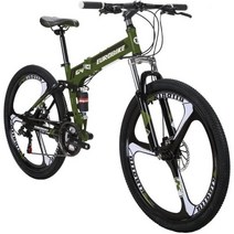 EUROBIKE 접이식 자전거 성인용 21단 26/27.5인치 듀얼 서스펜션, Armygreen