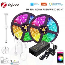 스마트 조명 Zigbee 3.0 스마트 LED 컨트롤러 DC12V 5M 10M 5050 RGBW 스트립 조 알렉사용 유연한 Tuya 앱, 01 5M RGBWW Kit_04 AU Plug, 02 Waterproof