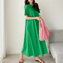 오드리쇼룸 빅사이즈 실켓면 루즈핏 주머니 반팔 이지룩 홈웨어 롱 원피스