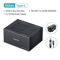 ORICO HDD 도킹 스테이션 SATA에서 C타입 USB3.2 10Gbps 하드 디스크 인클로저 12V3A 전원 어댑터 2.5 3.5, 7.AU Plug Dual-bay