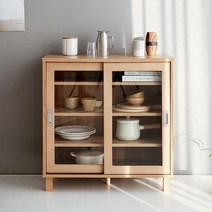 마켓비 SHOLID 슬라이딩 도어 2문 수납장 선반장 그릇장, 캄포어베니어