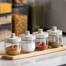 anando 숟가락뚜껑 일체형 조미캔 가정용 양념 염당주전자 주방 유리조미통 세트, 스푼 3개, 플라스틱 그레이