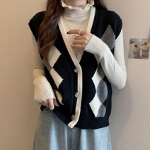 아가일 체크 브이넥 니트 베스트 조끼 여성조끼 니트조끼 패션조끼 부담없이 입는 데일리룩