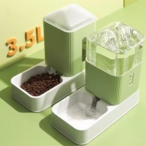 강아지 고양이 3.5리터 대용량 사료 급식기 급수기 세트, 그린, 그린