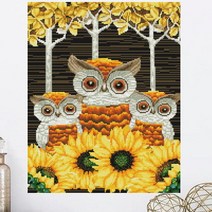 큐브아트 해바라기황금부엉이(40x50cm전체원형) 보석십자수
