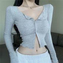 cammello 스냅버튼 골지 긴팔 가디건 크롭티 슬림핏