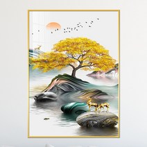아트블루 풍수 인테리어 황금 나무 사슴 액자 부모님 개업 선물, 9번 황금 나무 한그루 사슴 세마리