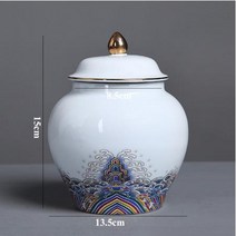 도자기그릇 도자기식기 차 캐디 세라믹 파란색과 흰색 도자기 항아리 뚜껑 중간 밀봉 저장 거실 티 테이블 장식 액세서리, [03] 1pcs