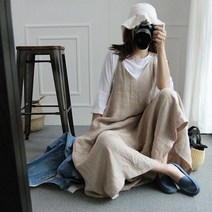 면과 린넨 캐주얼 느슨한 통 넓은 치마스타일 린넨 멜빵 바지 WVTX01
