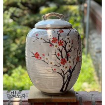 달빚도자 [여주도자기_흙도예] 백 통자 매화 20kg 쌀독 쌀항아리+뚜껑포함(통항아리형), 혼합색상