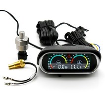 3인 1 LCD 자동차 디지털 알람 게이지 오일 압력 전압계 수온 측정기 10mm 온도 센서 1/8 NPT, 03 2 in 1 gauge