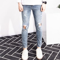 더간지 디스트로이드 테이퍼드핏 연청 데님팬츠 26-38 빅사이즈