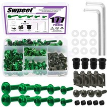 Swpeet 177피스 2가지 사이즈 M5 M6 오토바이 페어링 볼트 모음 키트 윈드스크린 나사 패스너 고정 스포츠바이크 모든 모델 및 연식 스포츠 자전거용 (실버)190065, Green