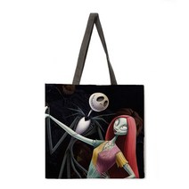 여성용 프린트 리넨 쇼핑백 여행용 숄더백 할로윈 핸드백 환경 보호, 1.1 - M