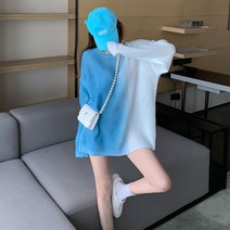 커플 보트 케이블 꽈배기 여자 5부 니트티 롱 페인팅 스카이블루 혼방 파스텔톤 숏