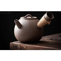 가정용 굵은 도자기 찻주전자 한 주전자 일본식 쿵푸 다구 복고 모조 장작 굽기 측 주전자 를 찻주전자 에 담그다, 황도. - 큰 옆자루.