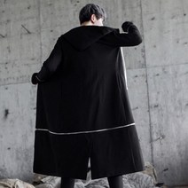 남성 펑크 힙합 트렌치 코트 롱 자켓 나이트 클럽 가수 블랙 의상 남성 고딕 후드 망토 오버 코트 한국 탈착식 코트