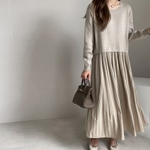 마이시즌 여성용 그라니아 플리츠 니트 롱 원피스
