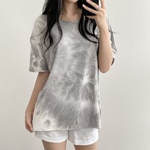입꼬 오버핏 물나염 타이다이 라운드 반팔티셔츠4color