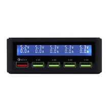 차량밧데리충전기 완속충전기 배터리 카스타터 밧데리 충전기 AIXXCO USB 빠른 충전기 40W 5 포트 LED 디스, 03 Black_02 US