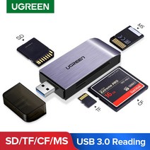 Ugreen USB 3.0 카드 리더기 SD Micro SD TF CF MS 컴팩트 플래시 스마트 메모리 카드 어댑터 (노트북 액세서리 용) SD 카드 리더기|카드 판독기|, 1개, 단일, 4-in-1 USB 3.0