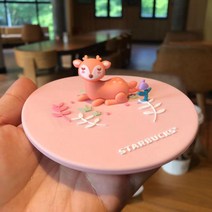 스타벅스 캐릭터 곰돌이 실리콘 비말 머그컵 뚜껑, 사슴 사슴 11cm 세트