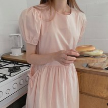 옆 셔링 포켓 리본 밴딩 프릴 퍼프 소매 라운드넥 여성 데일리 롱 원피스 빅사이즈 임부