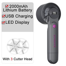 세탁소 만능 보풀제거기 침구 양모 빗 스마트 가정 전기 린트 리무버 휴대 USB 충전 펠렛 기계 애완 동물 헤어, 03 Grey with 3 Cutter