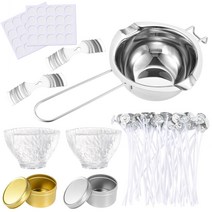 면 심지 50개 양초 심지 스티커 50개 캔 4개 심지 홀더 2개 DIY 공예 도구용 왁스 냄비 1개생산 키트 양초는 포함되어 있지 않습니다.