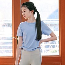 요가피기 YP40221 셔링 디테일 숏 슬리브 아쿠아 키즈 요가복 필라테스복 반팔