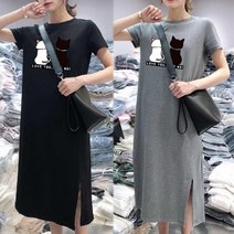 리더스타 여성반팔티 불랙+그레이 2장 반팔원피스 루즈핏 반팔 롱원피스