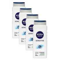 니베아 맨 센시티브 쓰리인원 샤워젤 바디워시 남성올인원워시 500ml Nivea MEN Sensitive 3-IN-1 Shower Gel, 4개