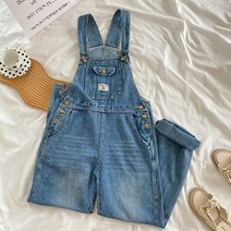 점프수트 캐주얼 편한 베이직 레트로 블루 스트랩 데님 바지 여성용 귀여운 체리 패턴 청바지 오버올 스트리트웨어 루즈 걸 서스펜더 느슨한 여성