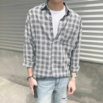 [KT알파쇼핑]체크 무늬 나마자 남방 긴발 캐주얼 셔츠 학생 패션