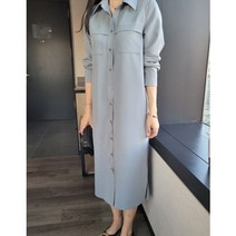 [국내생산] 셔츠카라 촤르르 포켓원피스(임산부 오피스룩 하객룩 셔츠원피스 77사이즈)