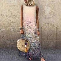 여성 여름 원피스 빈티지 꽃 프린트 민소매 Sundress 캐주얼 비치 롱 드레스 보헤미아 맥시 파티 Vestidos
