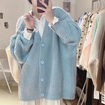 채윤러브 chaeyoon love 여성 캐주얼 V넥 오버핏 핸드메이드 느낌 니트 스웨터