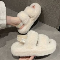 TANC 통굽 키높이 퍼 슬리퍼 실내 실외 스트랩 털샌틀 패션 겨울 방한 털슬리퍼