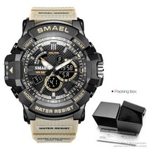 40대 메탈 다이버 남자를위한 SMAEL 카키 스포츠 시계 패션 디지털 석영 듀얼 타임 디스플레이 자동 날짜
