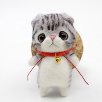 Makone 상표등록 집콕놀이 할거없을때 jiwuo 양모 펠트 포크 수제 diy 재료 패키지 키트 양모 바늘 비 완성 귀여운 동물 고양이 인형 여성 펜던트, 11