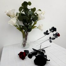 생화같은 조화 꽃다발 장식 블랙장미 흑장미 로즈 한송이 장례식 성묘, 레드