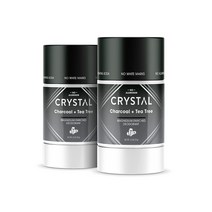 CRYSTAL Deodorant 마그네슘 솔리드 스틱 천연 데오도란트 남성과 여성을 위한 무자극 안전하고 효과적으로 냄새 제거 베이킹 소다 없음 숯 및 티트리 2.5온스2개 팩