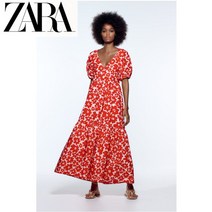 롱 레드 플라워 ZARA 자라 여성 반팔 원피스