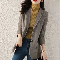 Momolatti 여성용 모직물 베이직 심플 투버튼 자켓