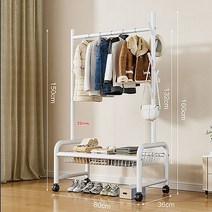 철제 스탠드 옷걸이 이동식 옷 행거 2단 수납 선반, 1단 화이트 길이 80cm, 대담하고 두꺼운 22 파이프 직경